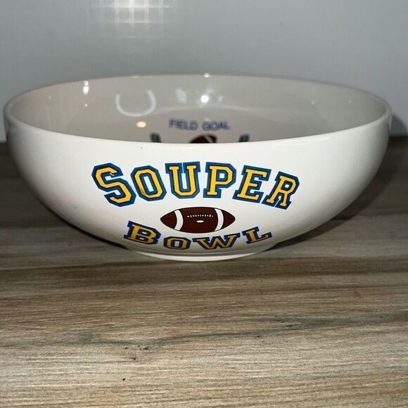 1990 Roman Souper Bowl, Bowl Touch Down Snacks Popcorn Noodles Salad White Green - Picture 6 of 10